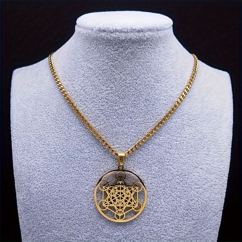 Stainless Steel Metatron’s Cube Pendant – Sacred Geometry Chakra Necklace