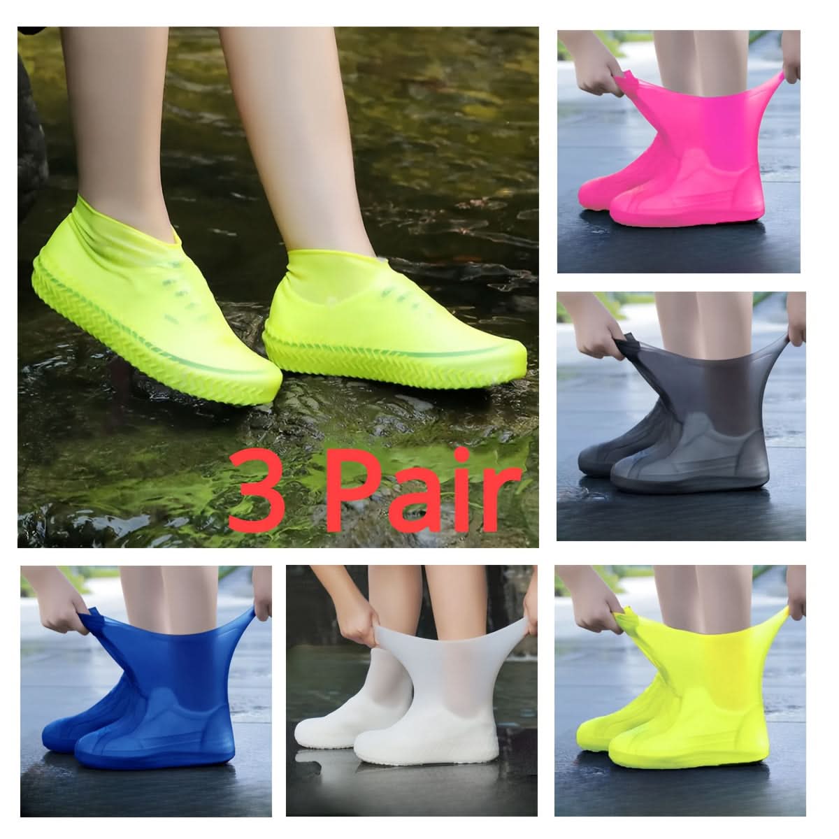 Waterproof Reusable Latex Rain Boot Covers – 3 Pairs