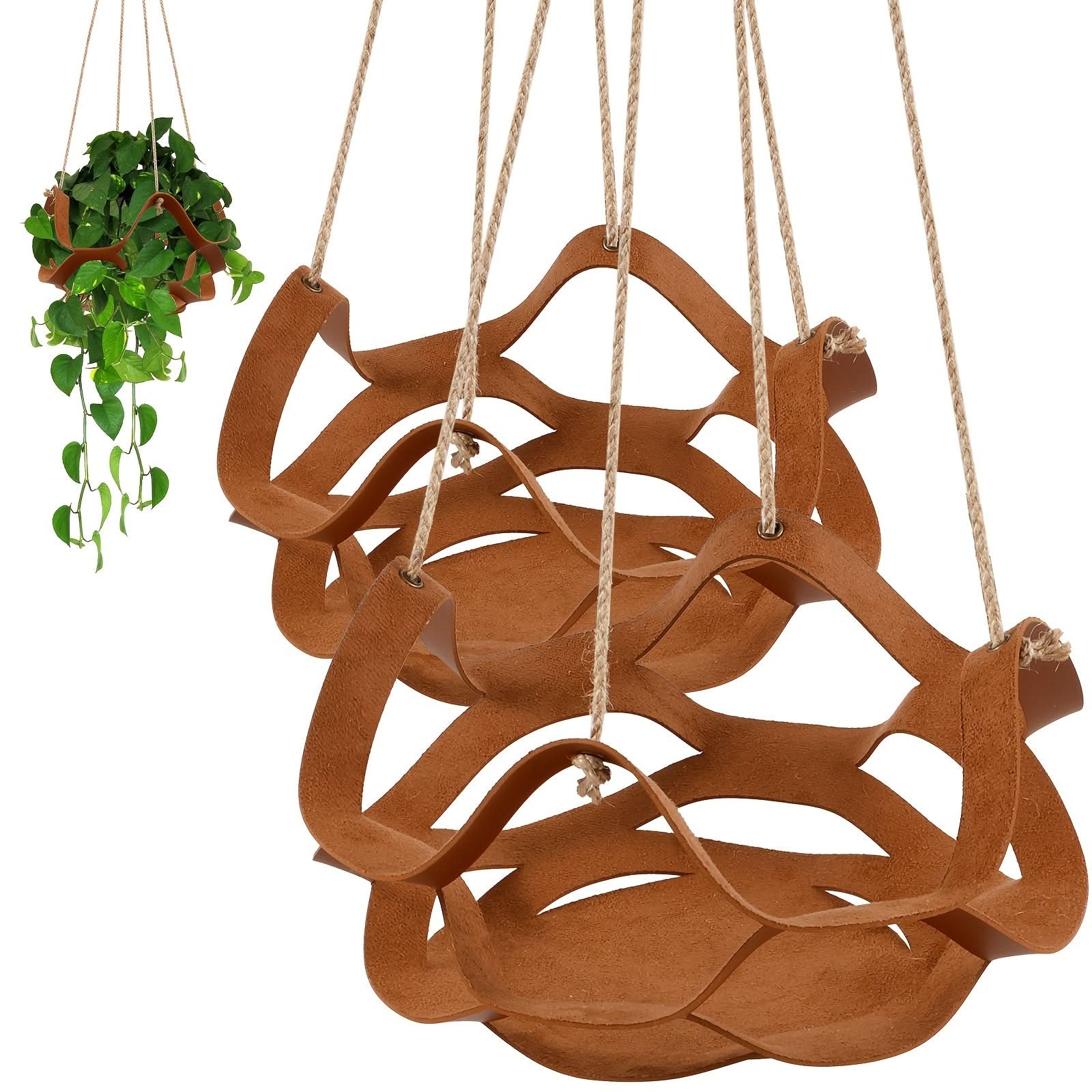 2pcs PU Leather Hanging Plant Baskets – Indoor & Outdoor Decorative Planters