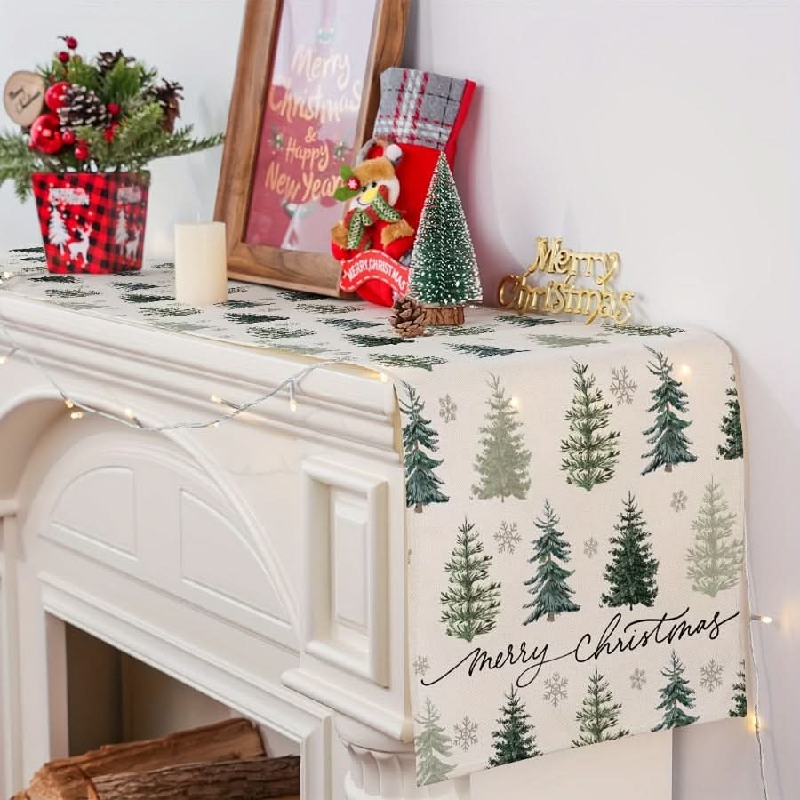Christmas Table Runner - Linen Tree Decor