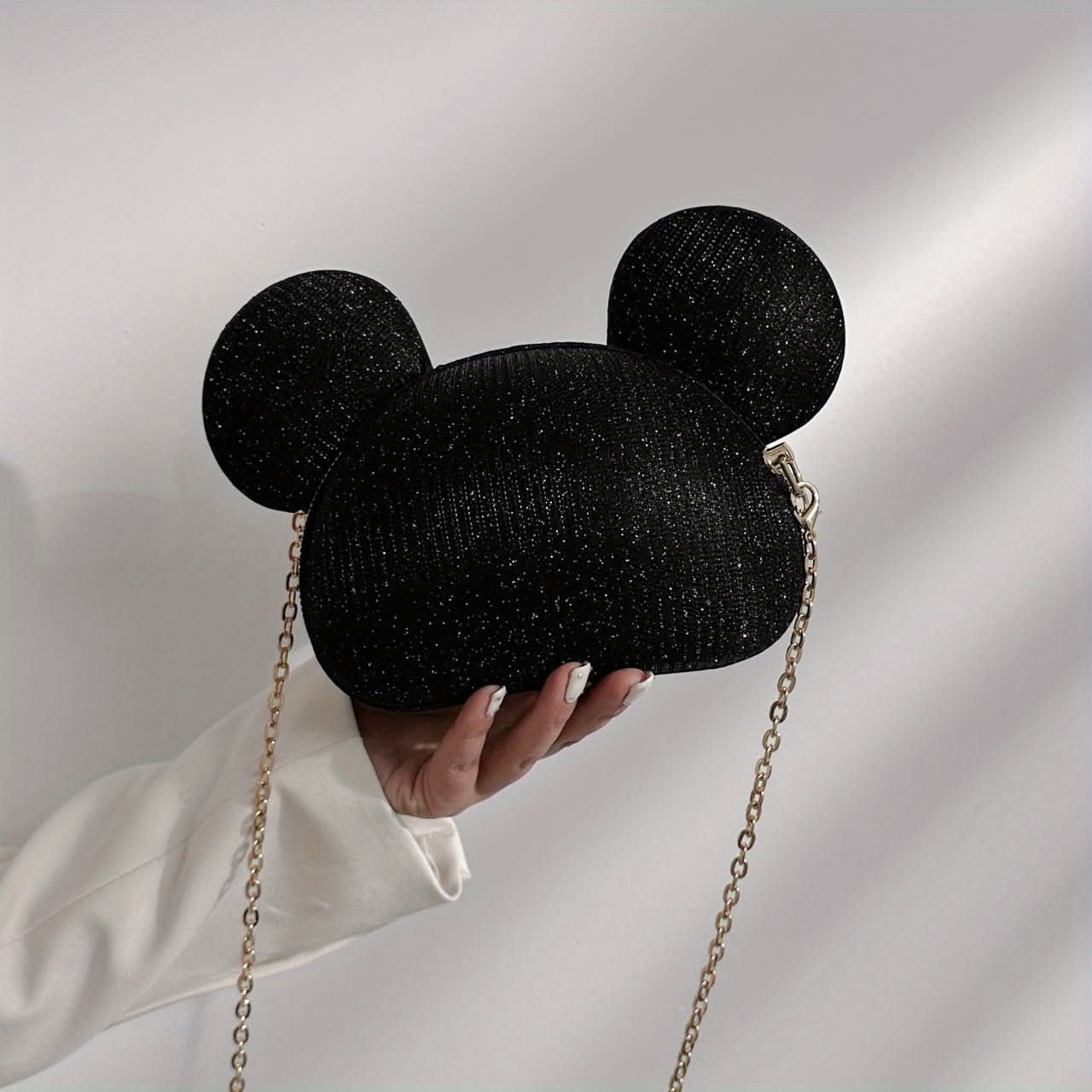 Black Glitter Crossbody Bag with Zipper Closure