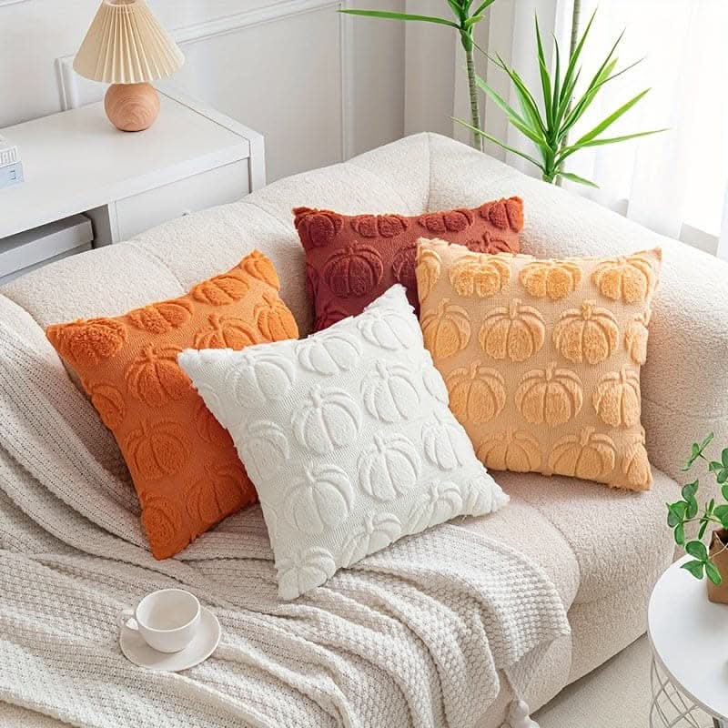 Chic Pumpkin Geometric Wool Cushion Cover