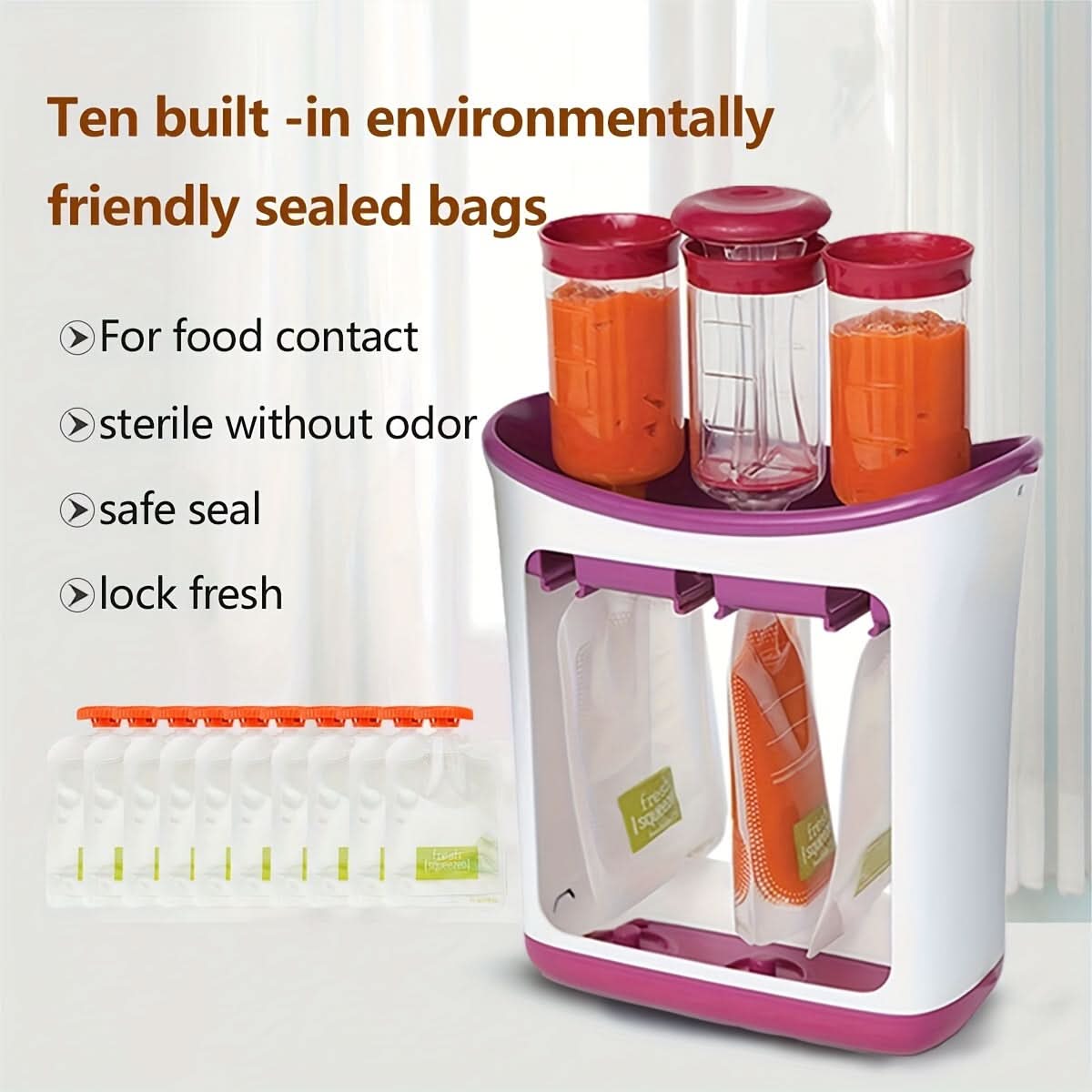 10-Pack Manual Baby Food Supplement Storage Bags