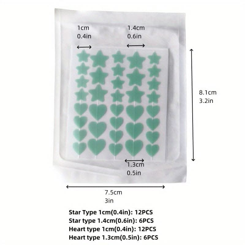 Single Pack of 40 Colorful Star & Heart Acne Patches - Skin-Safe Hydrocolloid Pimple Stickers