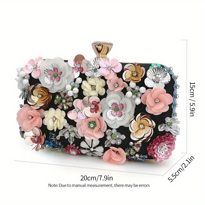 Black 3D Beaded Flower Clutch – Party Bag