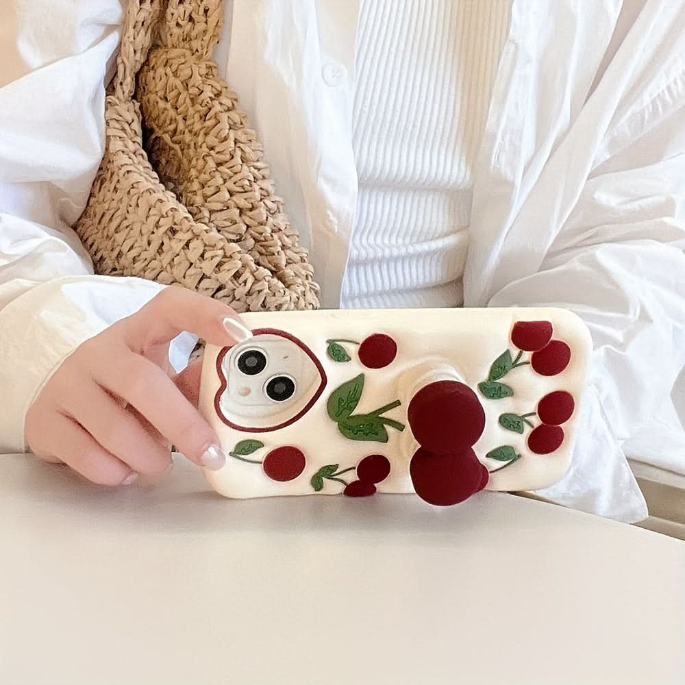 3D Cherry Silicone Phone Case with Holder