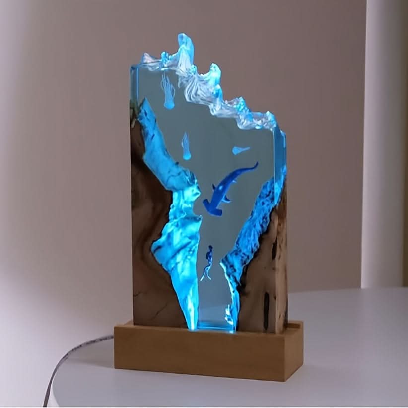 Ocean Theme Resin Desk Lamp with USB Power