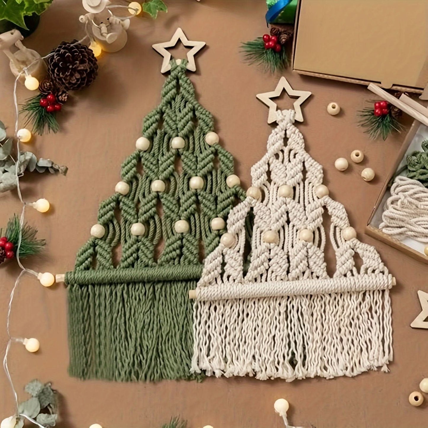 2-Piece Braided Christmas Tree DIY Kit - Handmade Cotton Rope Christmas Crafts