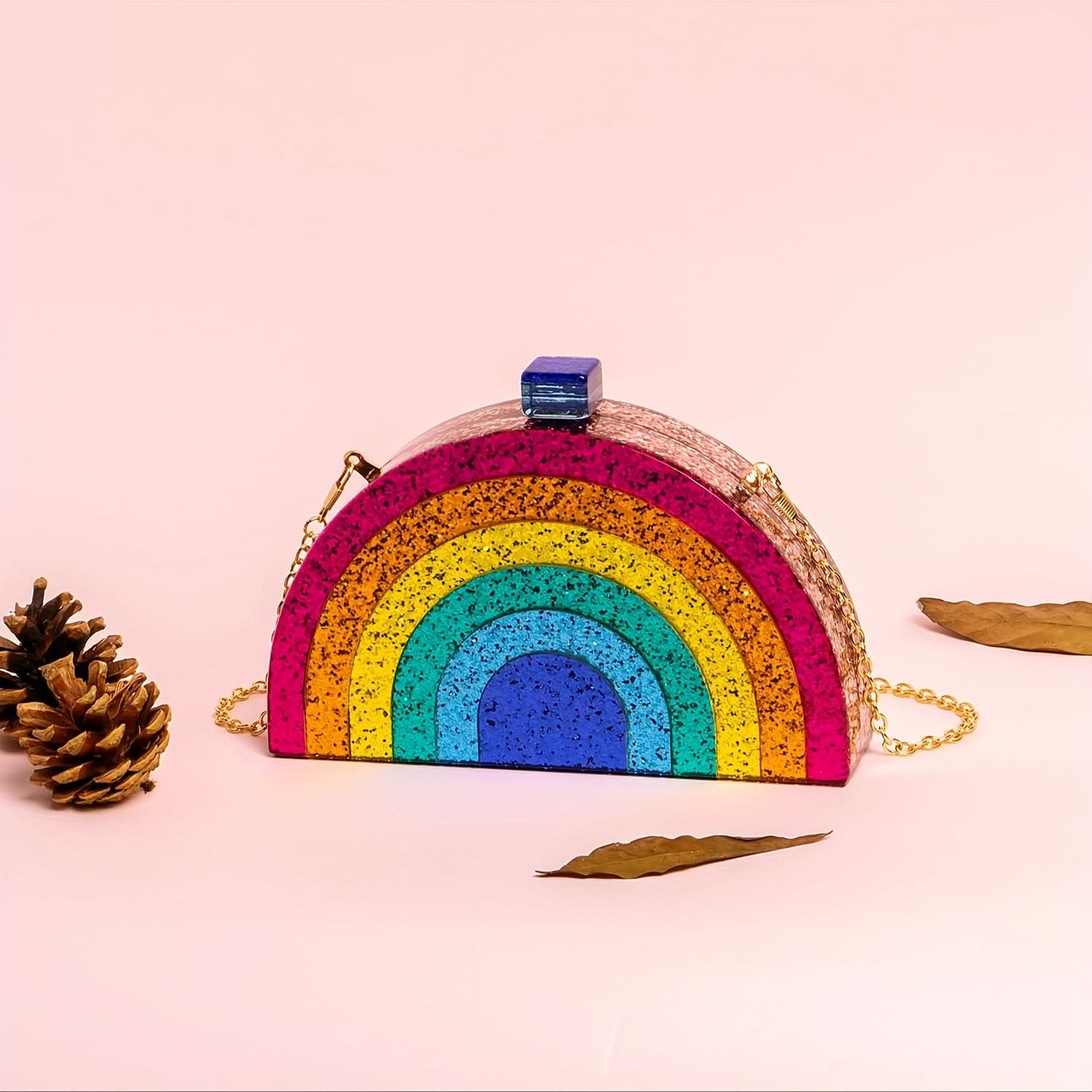 Colorful Rainbow Acrylic Clutch with Chain Strap