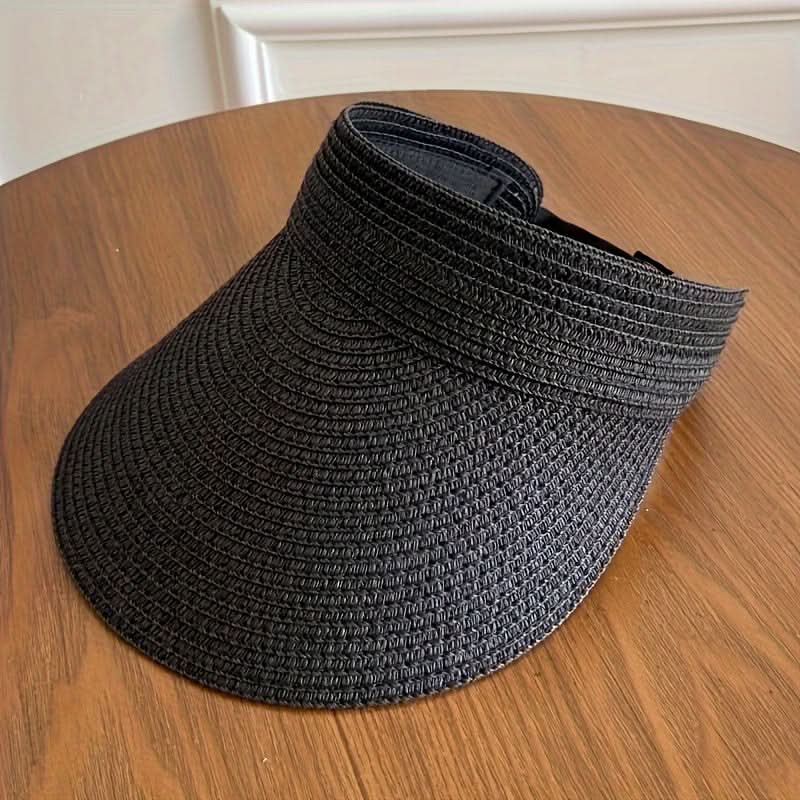 Women’s Foldable Straw Sun Visor – Wide Brim Roll-Up Beach Hat