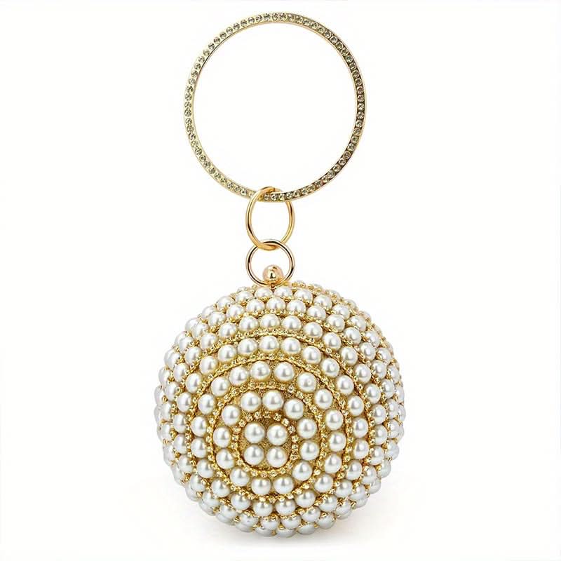 Faux Pearl Rhinestone Ball Clutch Bag