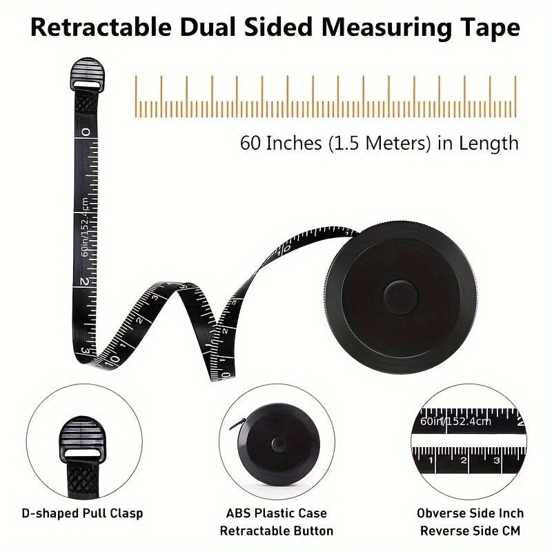 60-Inch Retractable Sewing Tape Measure – Metal Blade, Double-Sided Scale