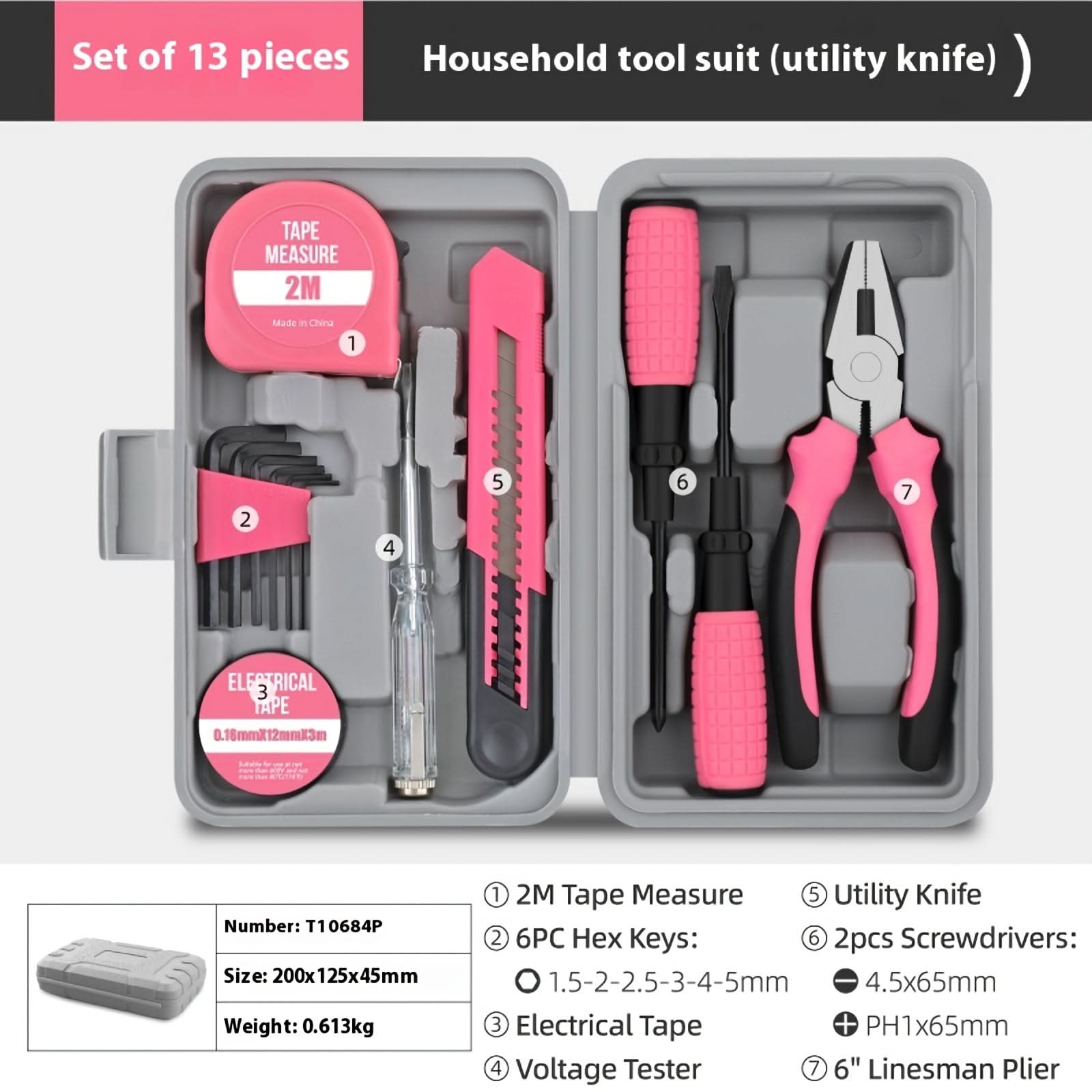 13-Piece Pink Home Repair Tool Set