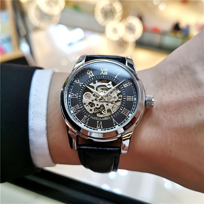 Men's Business Style Automatic Tourbillon Watch – Self-Winding Mechanical, Hollow Dial