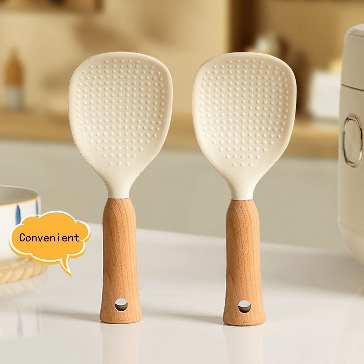 Premium Silicone Rice Spoon with Wooden Handle – Non-Stick & Heat-Resistant