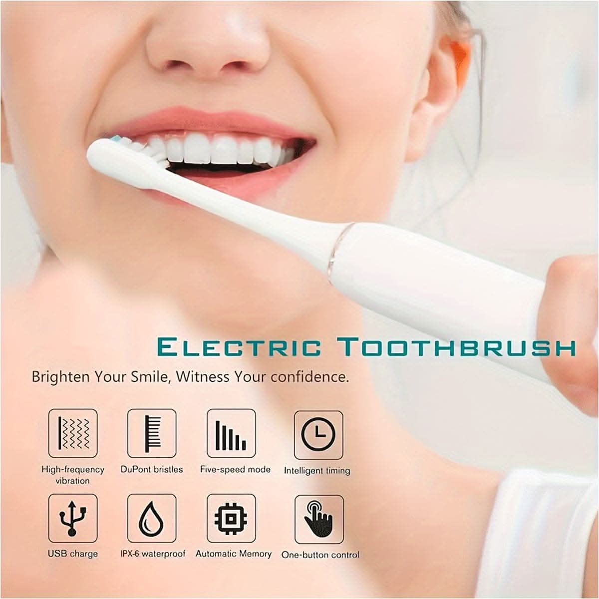 Rechargeable USB Electric Toothbrush – 4/8 Replacement Heads