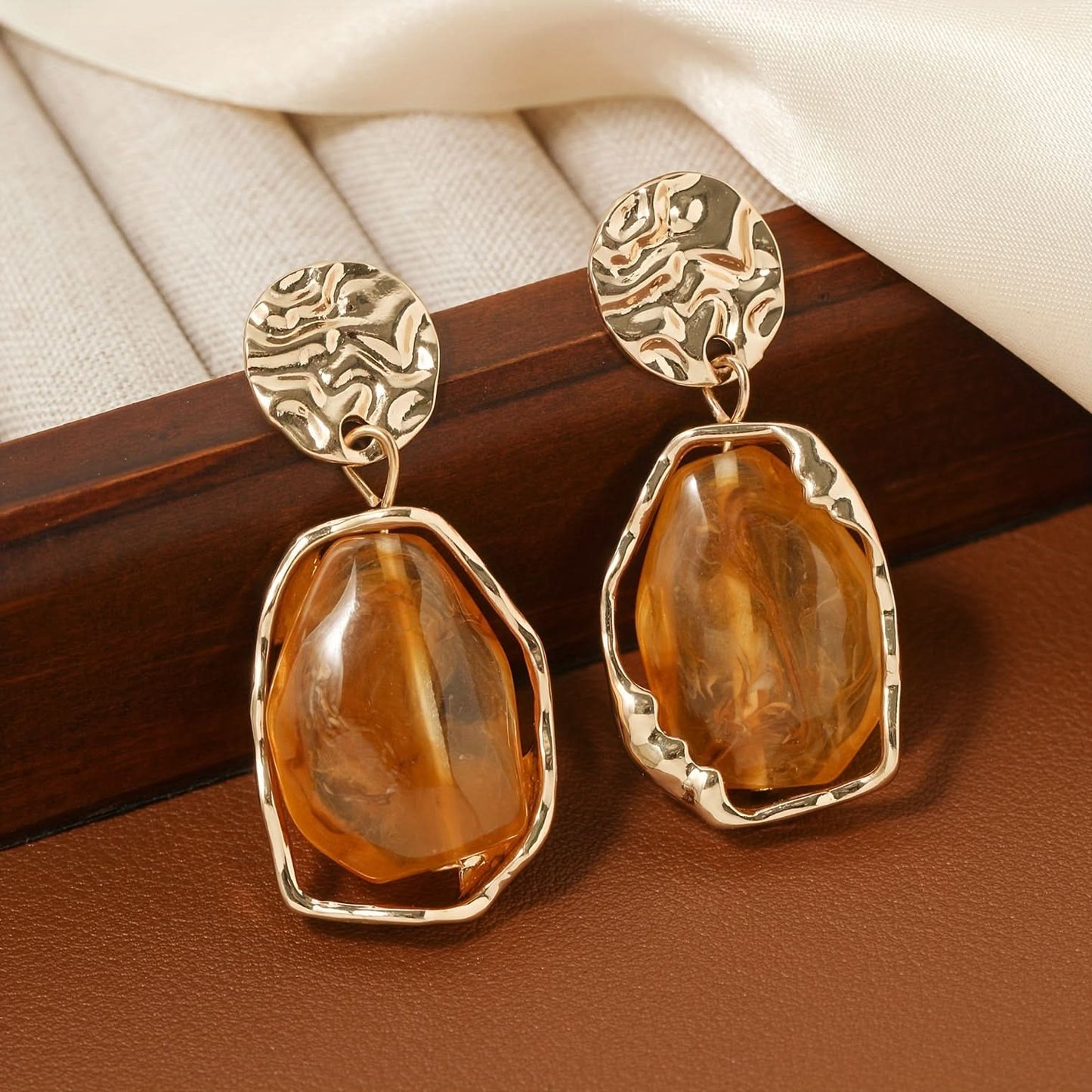 Vintage Contrast Resin Drop Earrings, 2-Pair Set