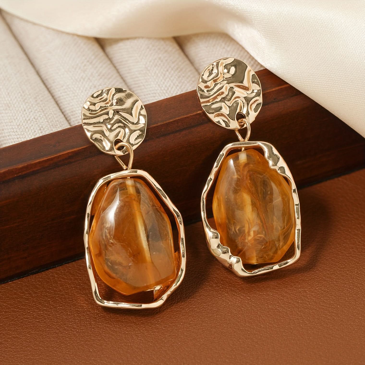 Vintage Contrast Resin Drop Earrings, 2-Pair Set
