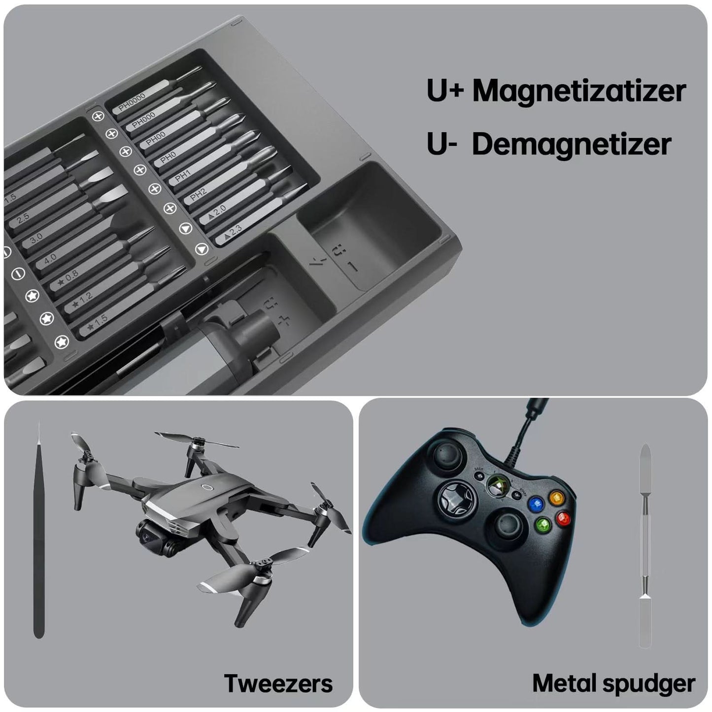 Electric Precision Screwdriver Set with 64 Magnetic Bits