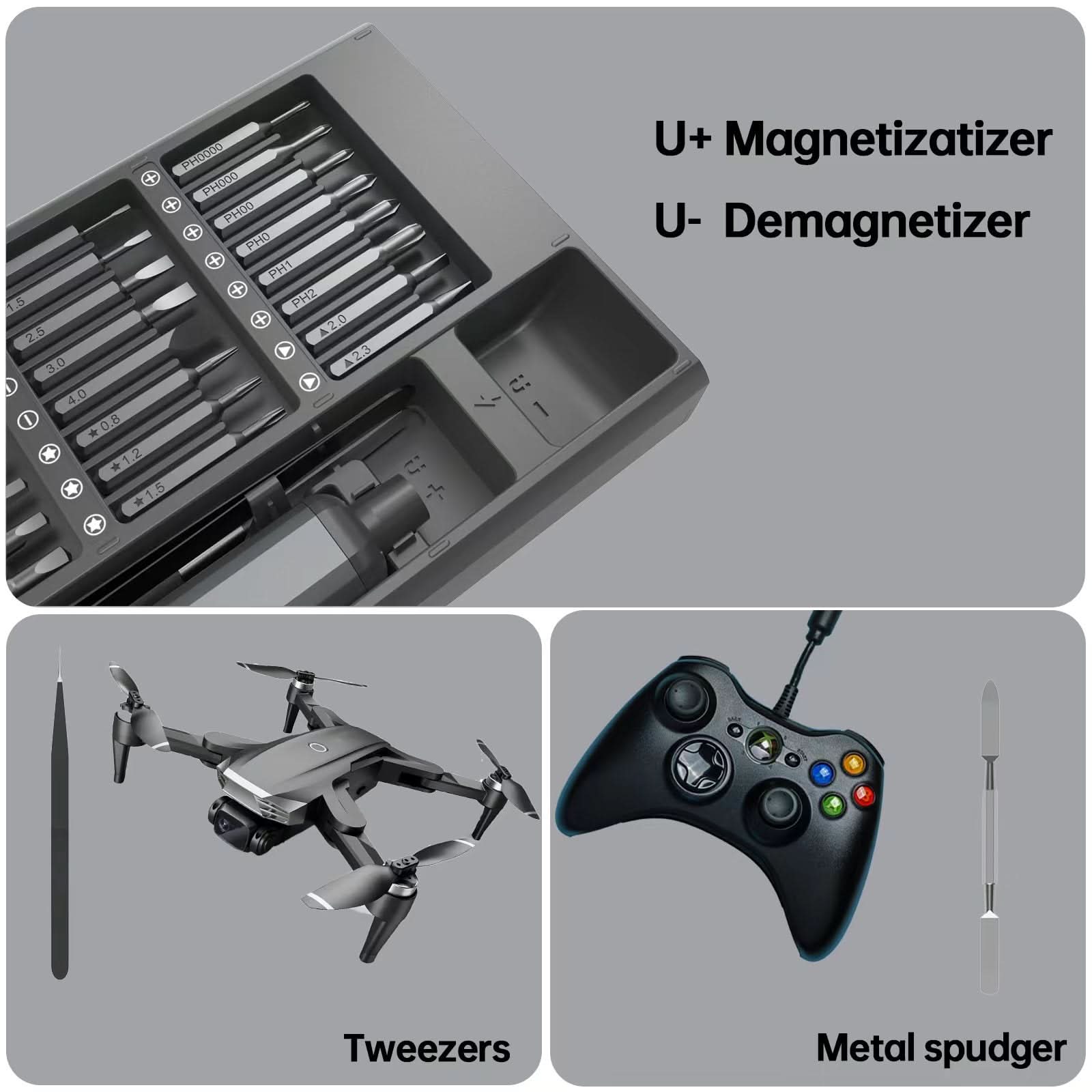 Electric Precision Screwdriver Set with 64 Magnetic Bits