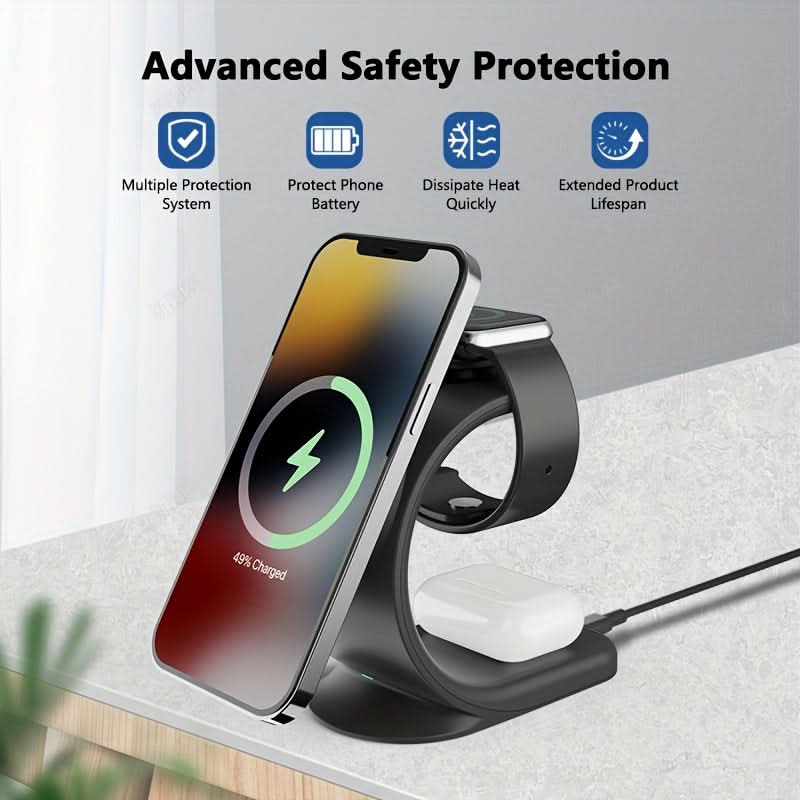 3-in-1 Wireless Charging Station for iPhone, Apple Watch, and Air Pods