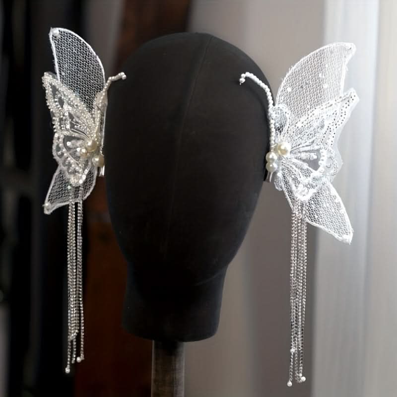 Butterfly Pearl Tassel Bridal Hair Clips