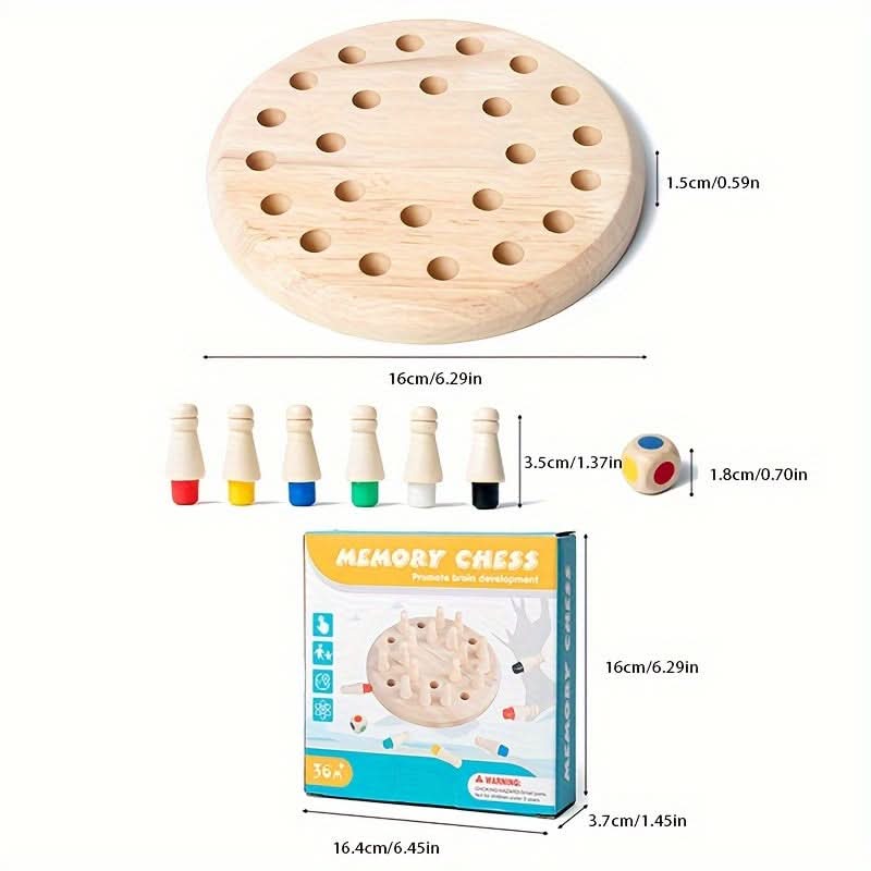 Solid Wood Memory Match Chess Set – Colorful Educational Puzzle Toy for Kids