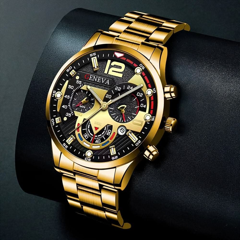 3pcs Set: Men's Calendar Watch, Silvery Bracelet, and Cross Pendant Necklace