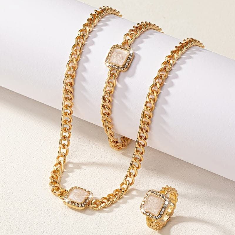 Chic 14k Gold-Plated Jewelry Set – Necklace, Bracelet, Ring