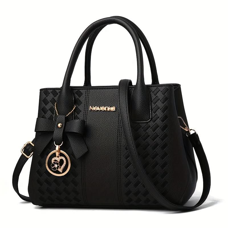 Embroidery Handbag in solid color with Elegant Top Handle