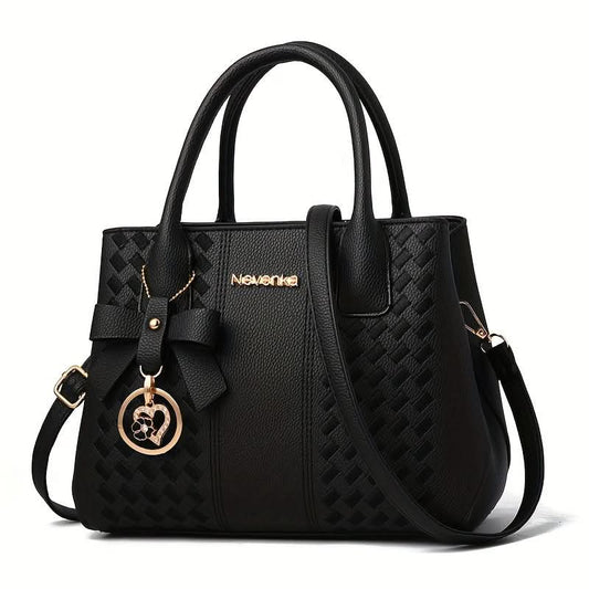 Embroidery Handbag in solid color with Elegant Top Handle