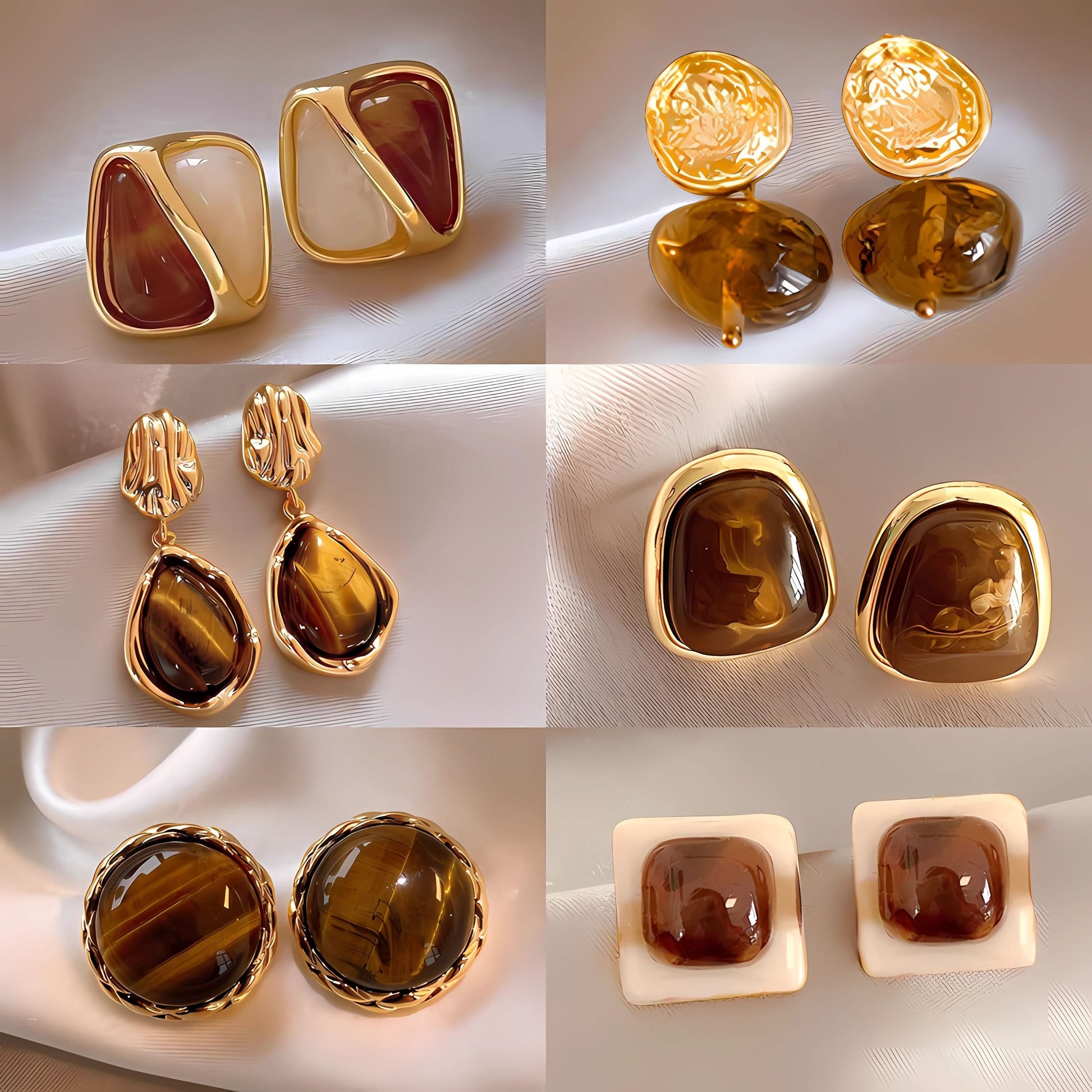 Vintage Amber Cat Eye Resin Earrings Set