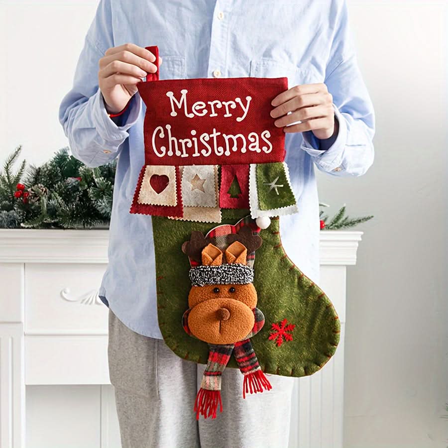 3pcs Large Christmas Stockings – Santa, Snowman & Reindeer Holiday Decor