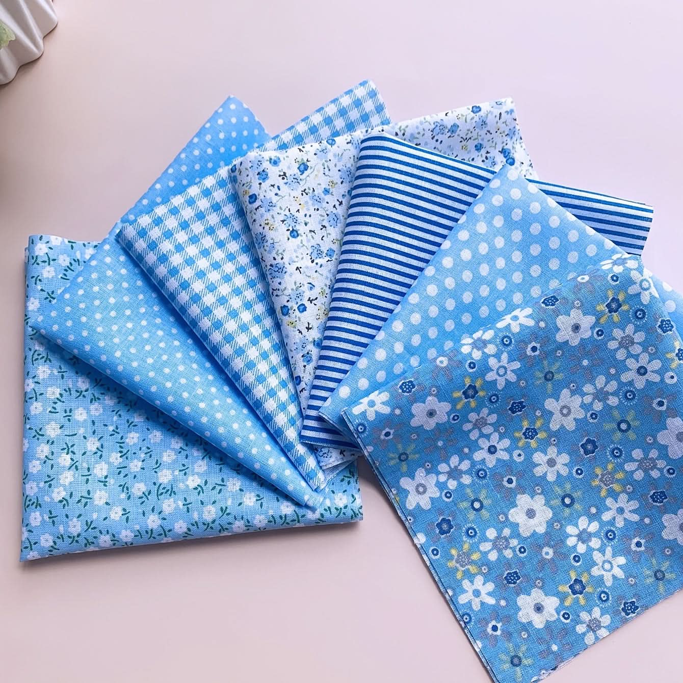 7-Piece Premium Blue Cotton Fabric Bundle