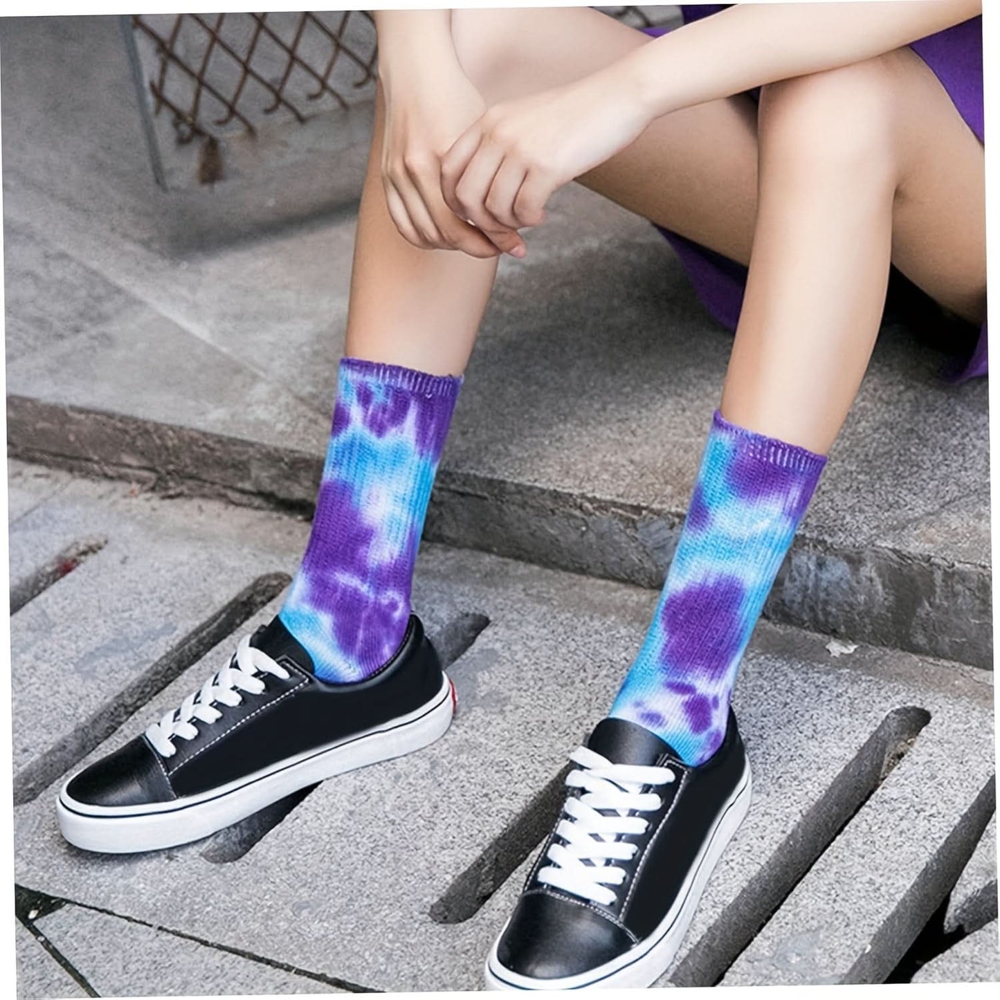 7-Pair Tie Dye Crew Socks Set – Unisex Street Style Mid Tube Socks