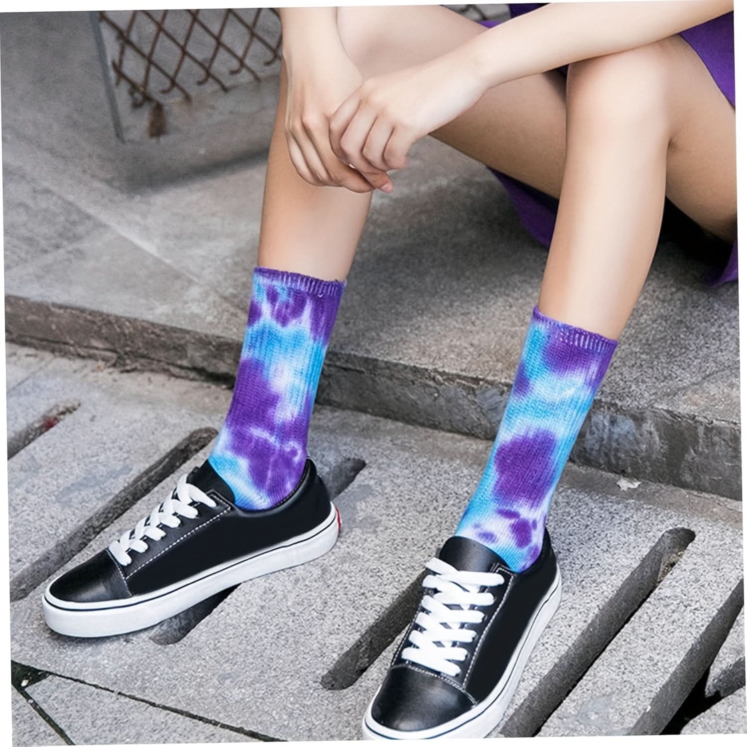 7-Pair Tie Dye Crew Socks Set – Unisex Street Style Mid Tube Socks