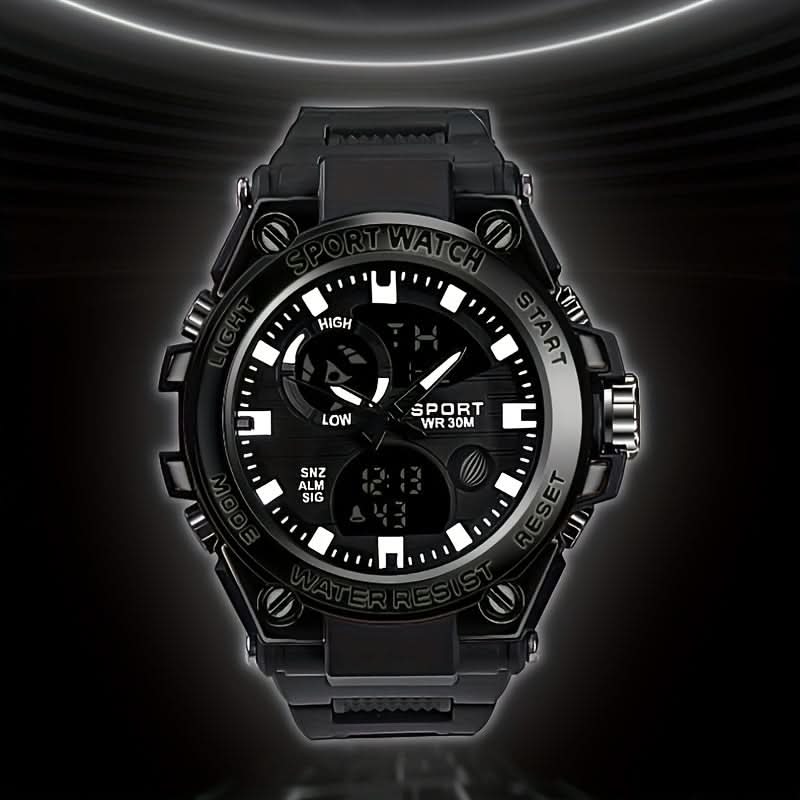 Men's Multifunctional Sports Watch - Water-Resistant Dual Display