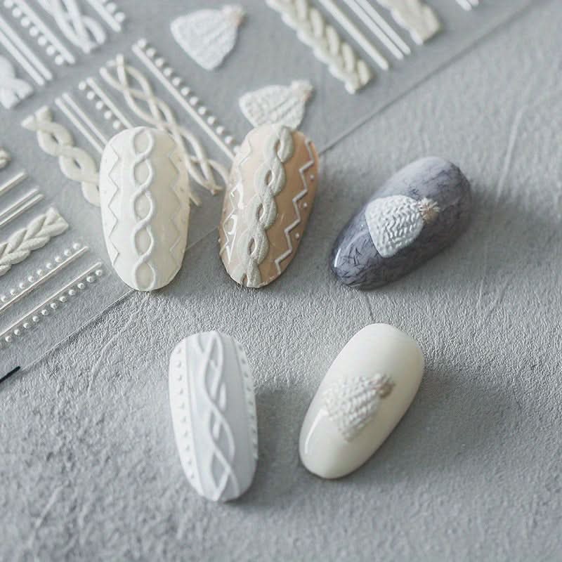2pcs 5D Embossed Sweater Design Nail Art Stickers