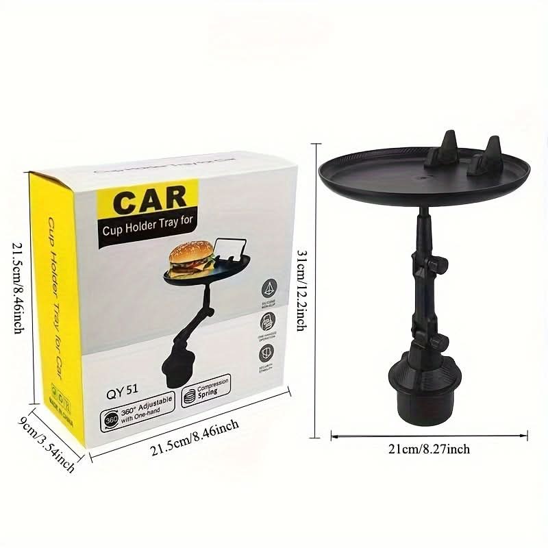 360° Rotatable Car Cup Holder Tray, Adjustable & Foldable Car Dining Table