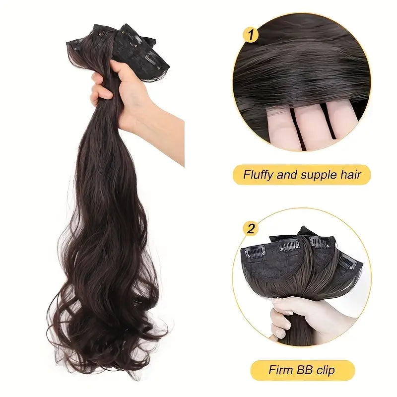 Volumizing Curly Hair Extensions for Women – Three-Piece Seamless Wavy Wig Set (Brown Black)