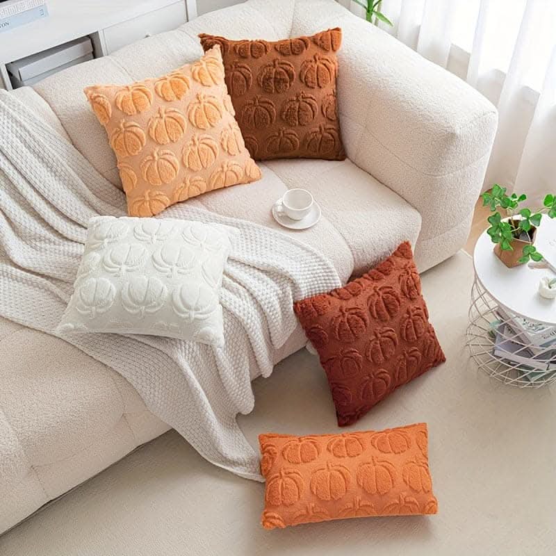 Chic Pumpkin Geometric Wool Cushion Cover