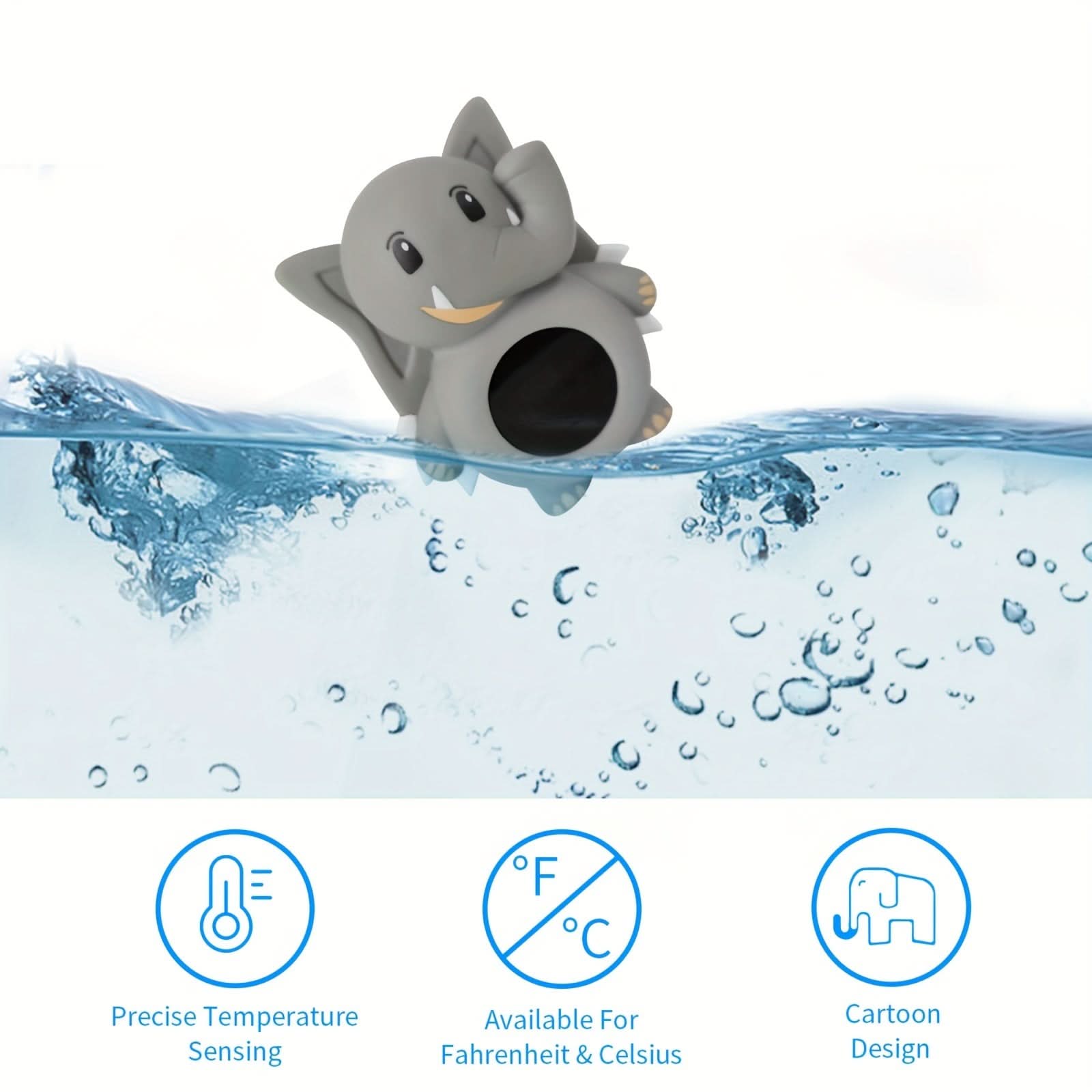 Cute Elephant Thermometer, 3-in-1 LED Display for Room, Bathroom & Pool
