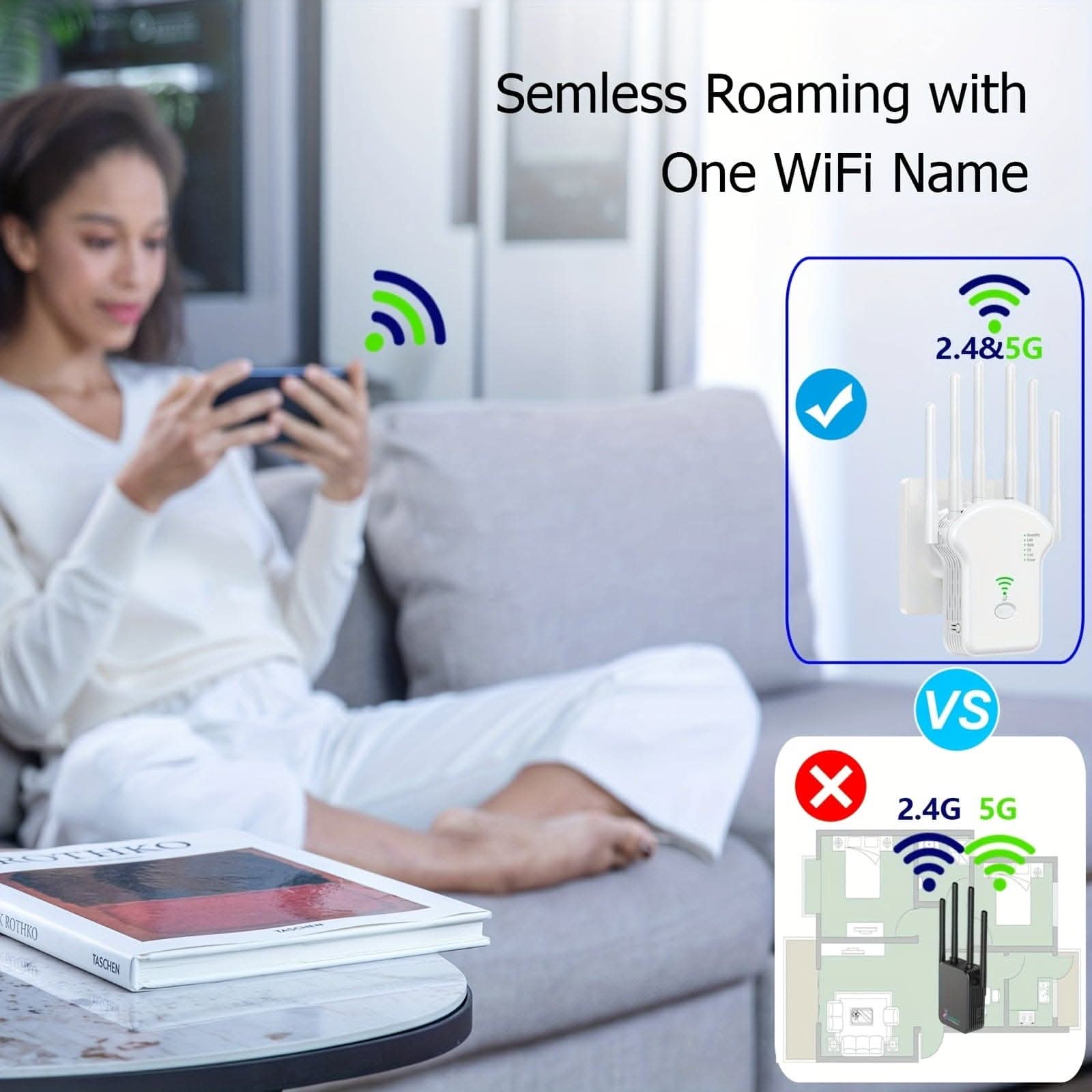 300Mbps Dual-Band WiFi Repeater - 2.4G/5G Signal Booster