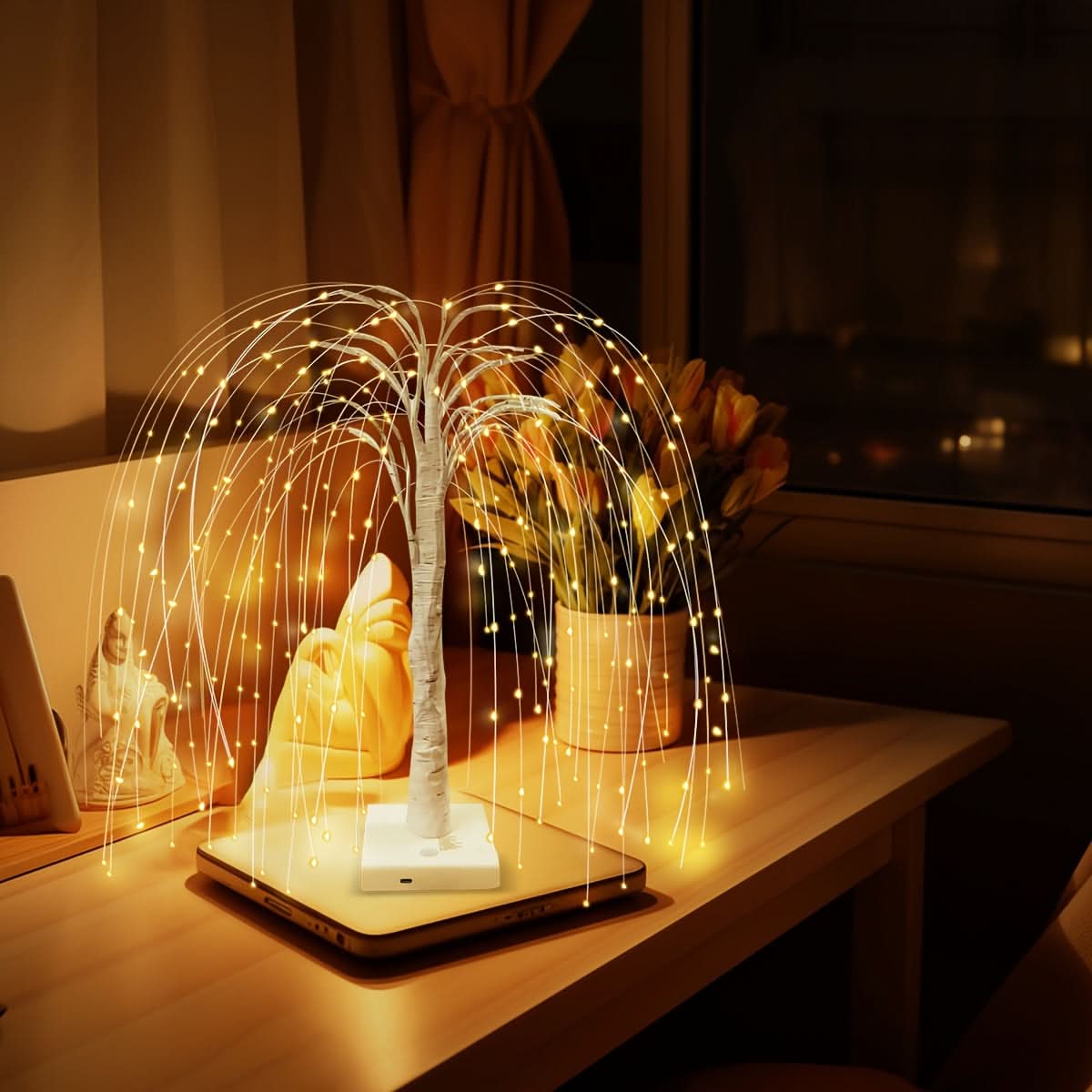 Willow Tree LED Night Light – 8 Modes, USB Powered, Touch Control