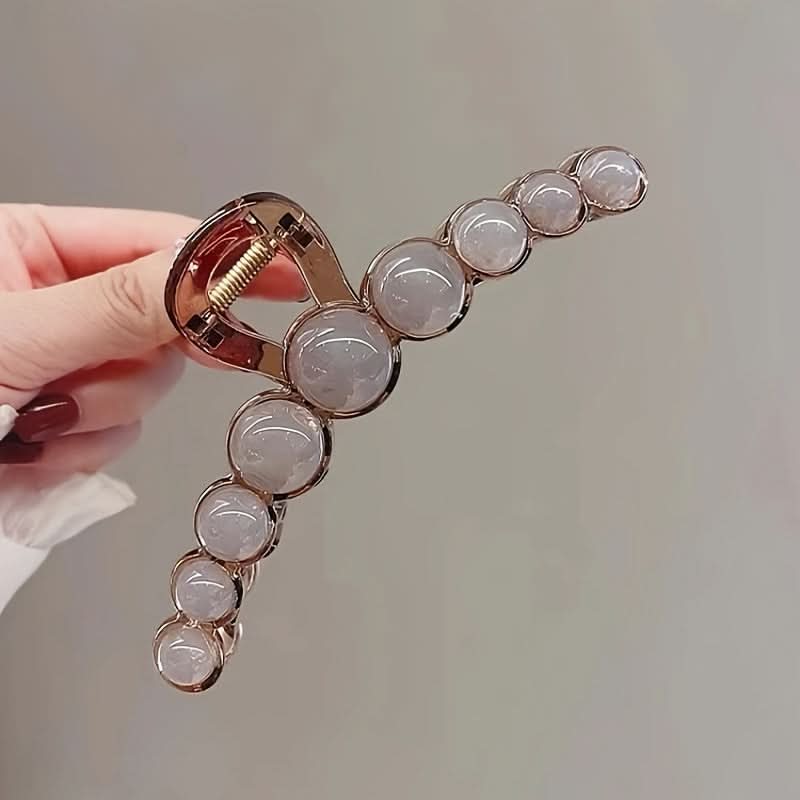 Elegant Acrylic Hair Claw with Round Beads - Large Shark Clip