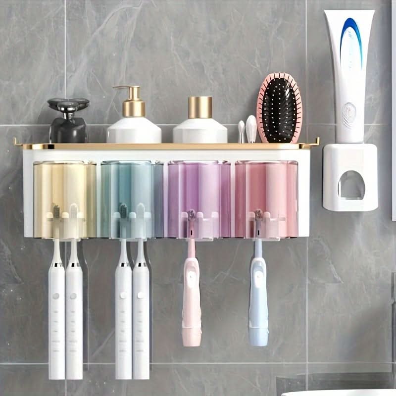 Porcelain Wall-Mounted Toothbrush and Cup Holder Set