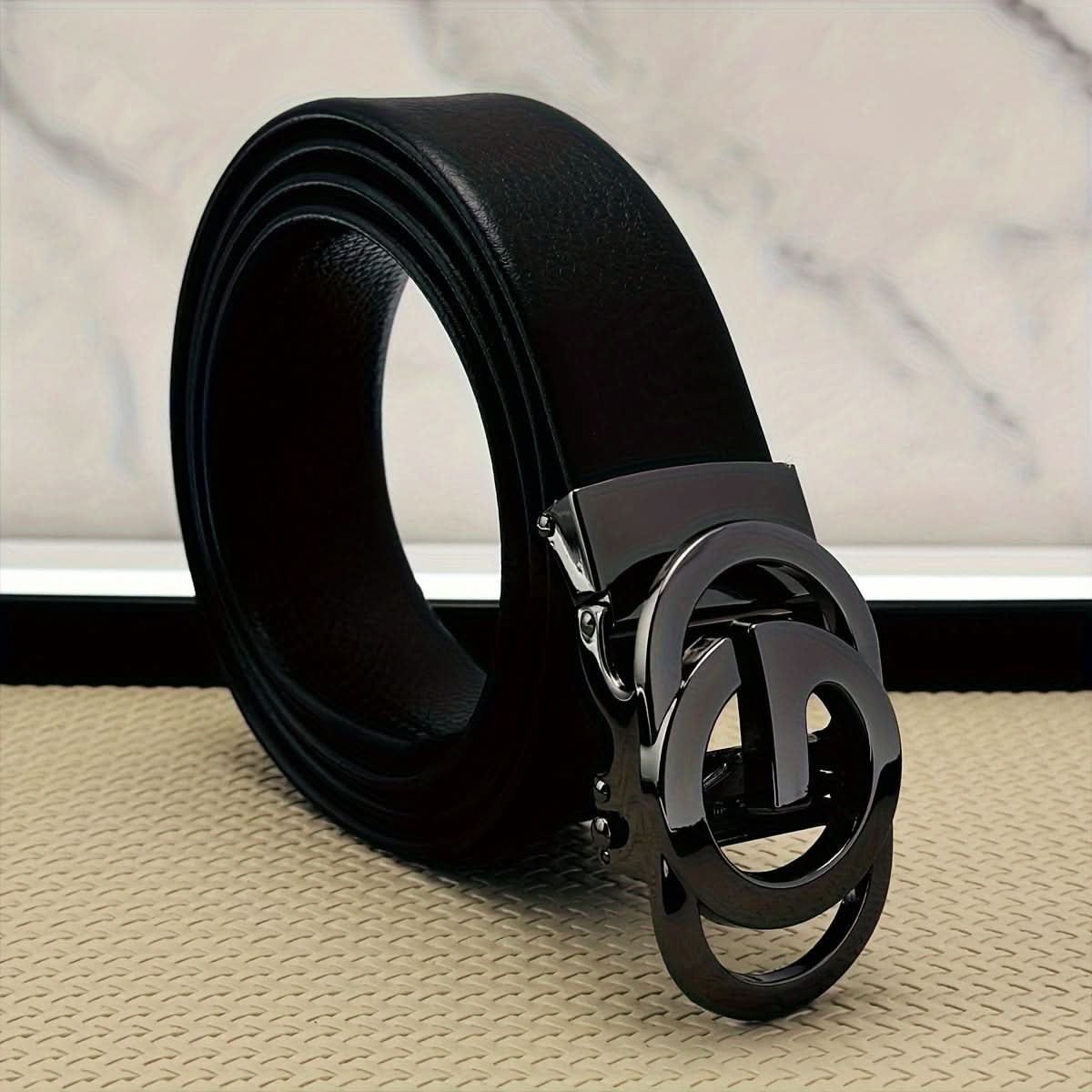 Men's Leather Belt with Automatic Alloy Buckle