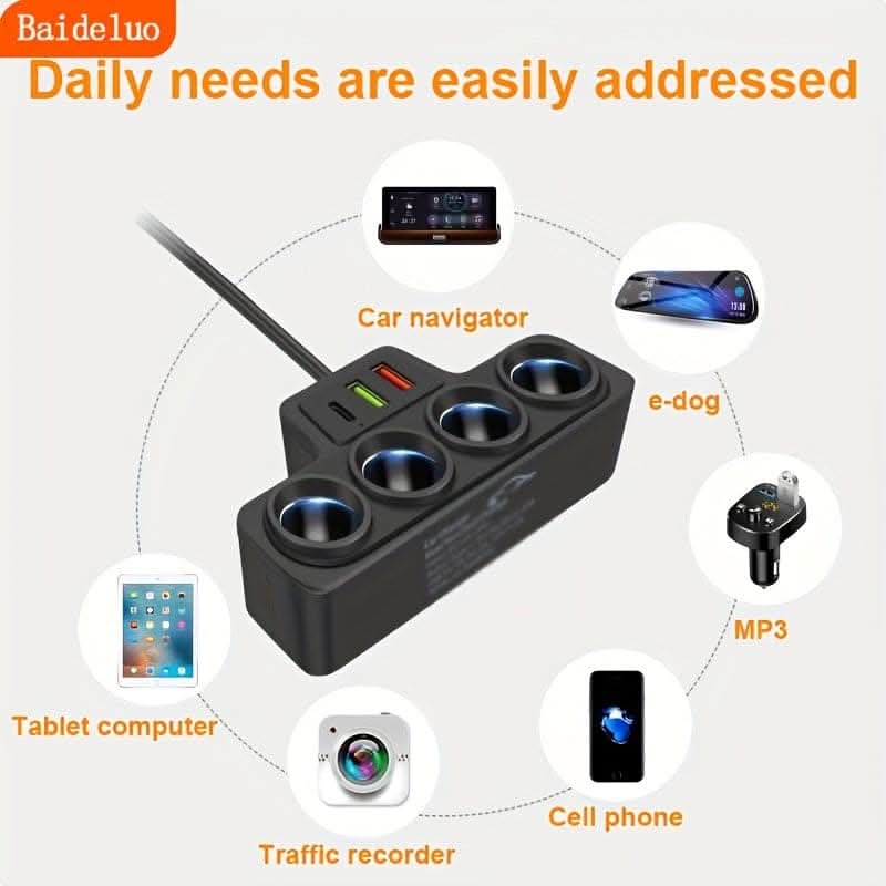 4-in-1 Car Charger – Dual USB + PD Fast Charging Port
