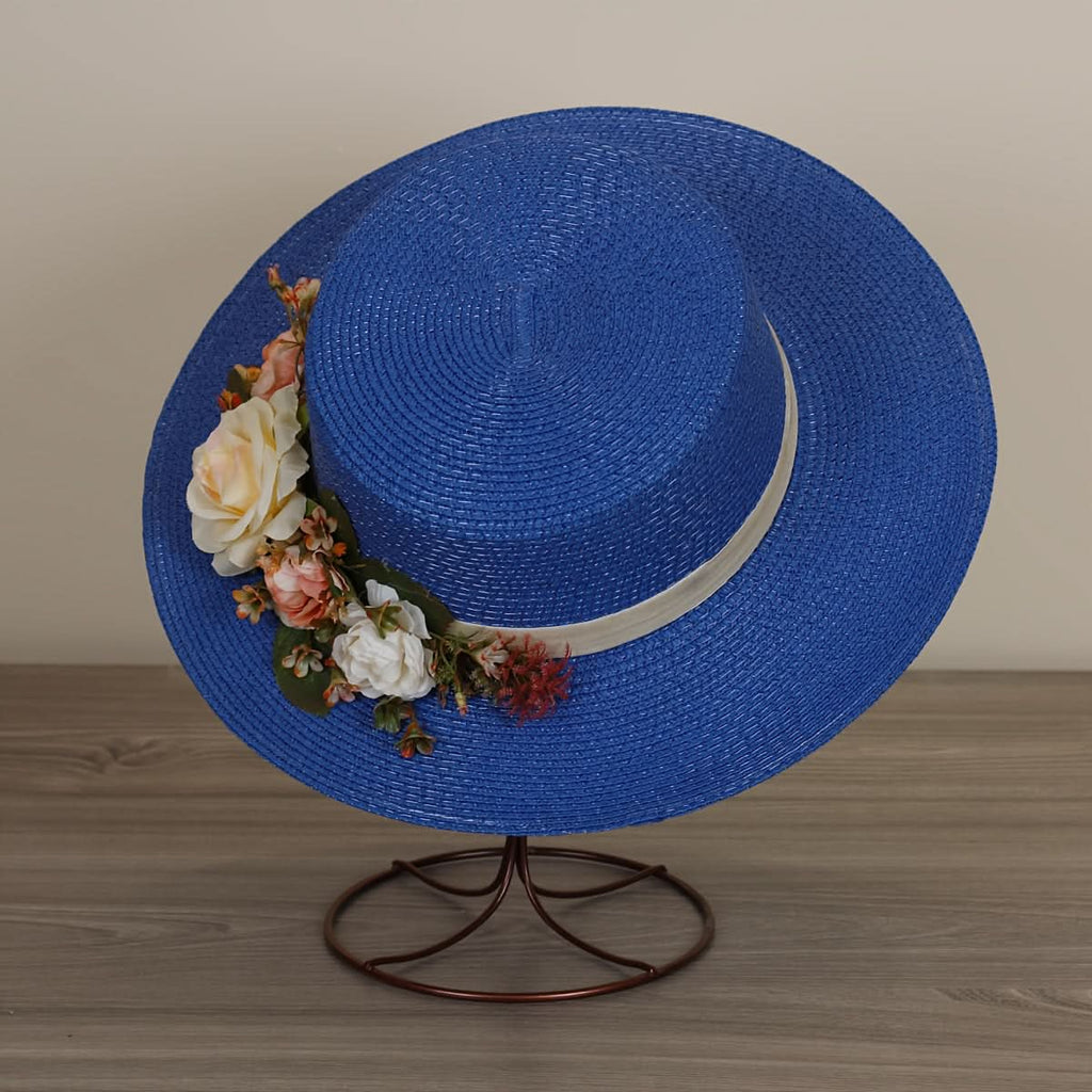 Women's Straw Fedora Hat with Rose Detail – Breathable Sun Protection