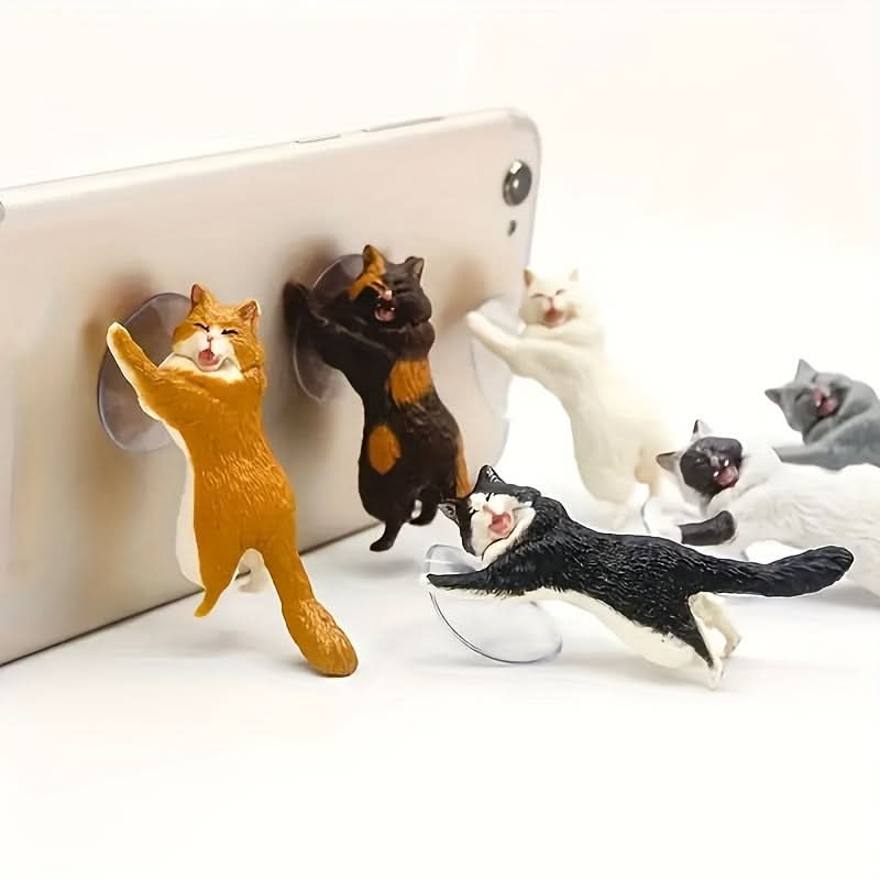 6-Pack Cute Cat Phone Holders – Multifunctional Mini Plastic Desk Stands